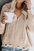 Zipper V-Neck Dropped Sleeve Hooded Solid Sweater